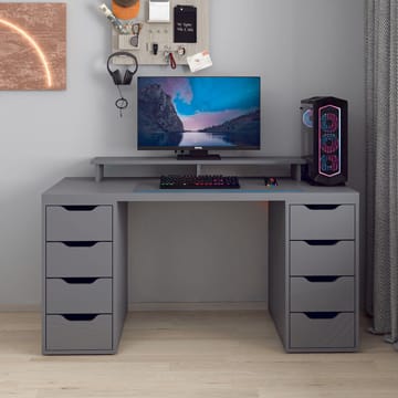Skrivebord Kalune Design Alen 150 cm (150 x 75 x 60 cm) Antracit 8 skuffer - Antracit - Møbler - Borde - Kontorbord - Skrivebord