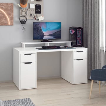 Skrivebord Kalune Design Alen 150 cm (150 x 75 x 60 cm) Hvid 2 skuffer, 2 skabe - Hvid - Møbler - Borde - Kontorbord - Skrivebord