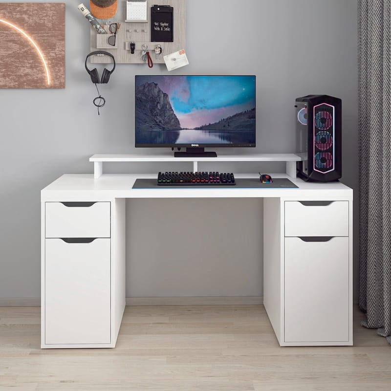Skrivebord Kalune Design Alen 150 cm (150 x 75 x 60 cm) Hvid 2 skuffer, 2 skabe - Hvid - Møbler - Borde - Kontorbord - Skrivebord