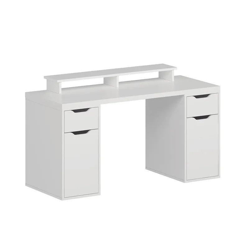 Skrivebord Kalune Design Alen 150 cm (150 x 75 x 60 cm) Hvid 2 skuffer, 2 skabe, Hvid
