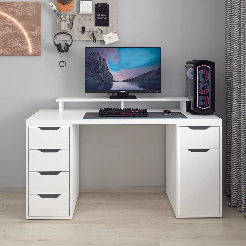 Skrivebord Kalune Design Alen 150 cm (150 x 75 x 60 cm) Hvid 5 skuffer - Hvid - Møbler - Borde - Kontorbord - Skrivebord