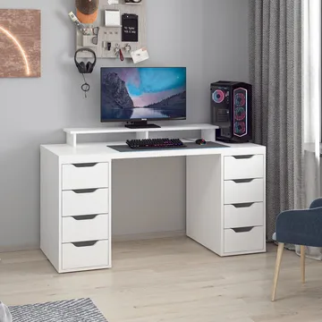 Skrivebord Kalune Design Alen 150 cm (150 x 75 x 60 cm) Hvid 8 skuffer - Hvid - Møbler - Borde - Kontorbord - Skrivebord