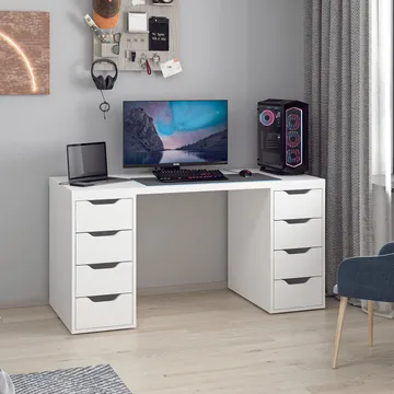 Skrivebord Kalune Design Alen 150 cm (150 x 75 x 60 cm) Hvid 8 skuffer - Hvid - Møbler - Borde - Kontorbord - Skrivebord