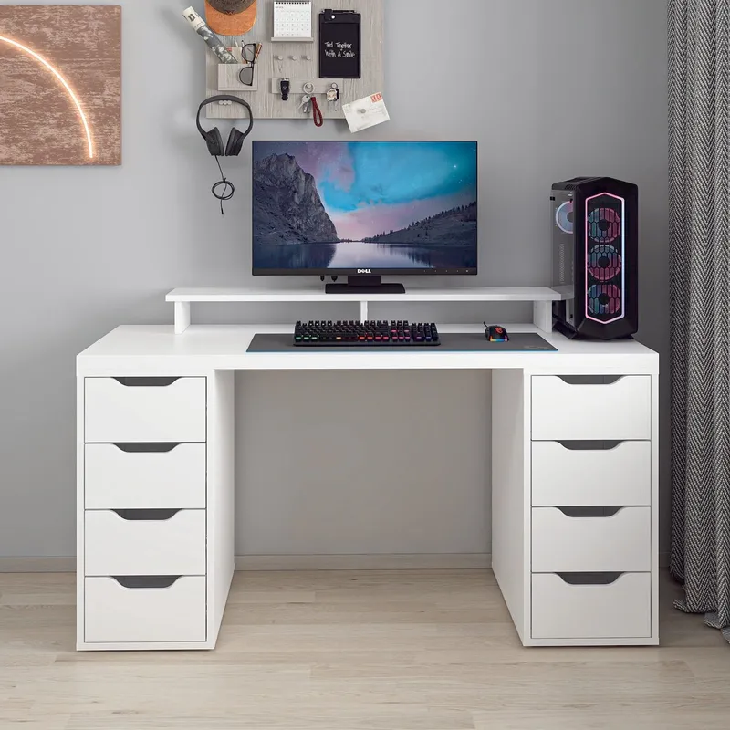 Skrivebord Kalune Design Alen 150 cm (150 x 75 x 60 cm) Hvid 8 skuffer - Hvid - Møbler - Borde - Kontorbord - Skrivebord