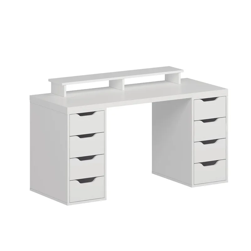 Skrivebord Kalune Design Alen 150 cm (150 x 75 x 60 cm) Hvid 8 skuffer, Hvid