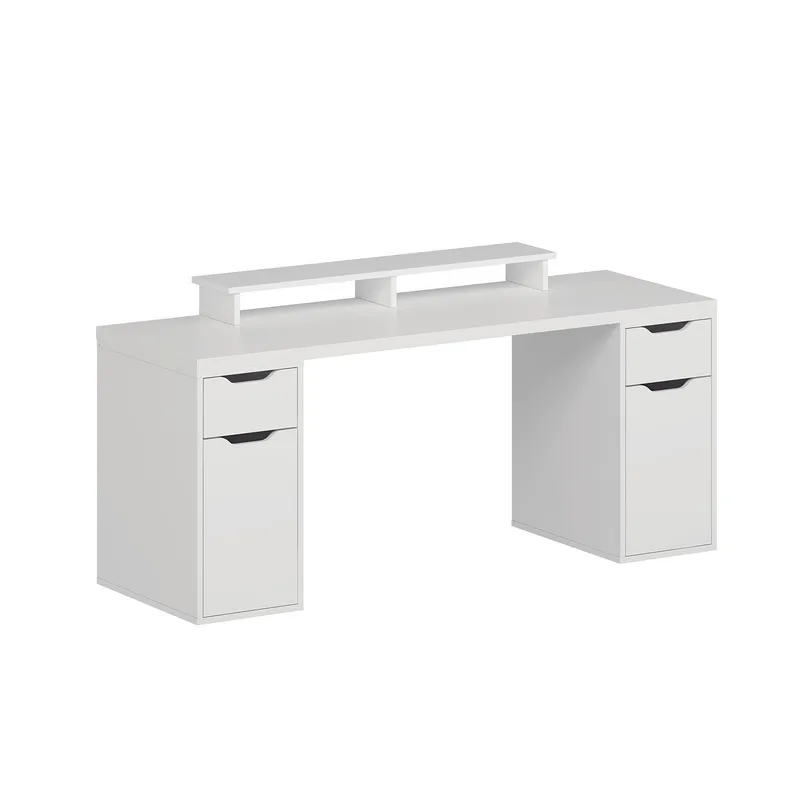 Skrivebord Kalune Design Alen 180 cm (180 x 75 x 60 cm) Hvid 2 skuffer, 2 skabe, Hvid