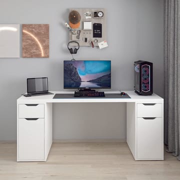 Skrivebord Kalune Design Alen 180 cm (180 x 75 x 60 cm) Hvid 2 skuffer, 2 skabe - Hvid - Møbler - Borde - Kontorbord - Skrivebord