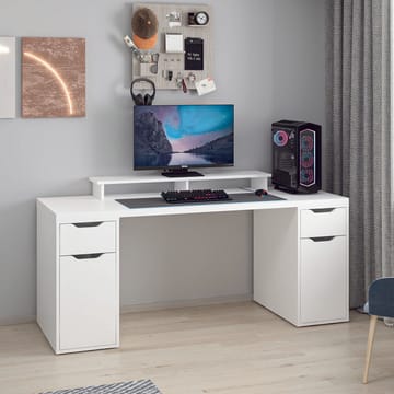 Skrivebord Kalune Design Alen 180 cm (180 x 75 x 60 cm) Hvid 2 skuffer, 2 skabe - Hvid - Møbler - Borde - Kontorbord - Skrivebord