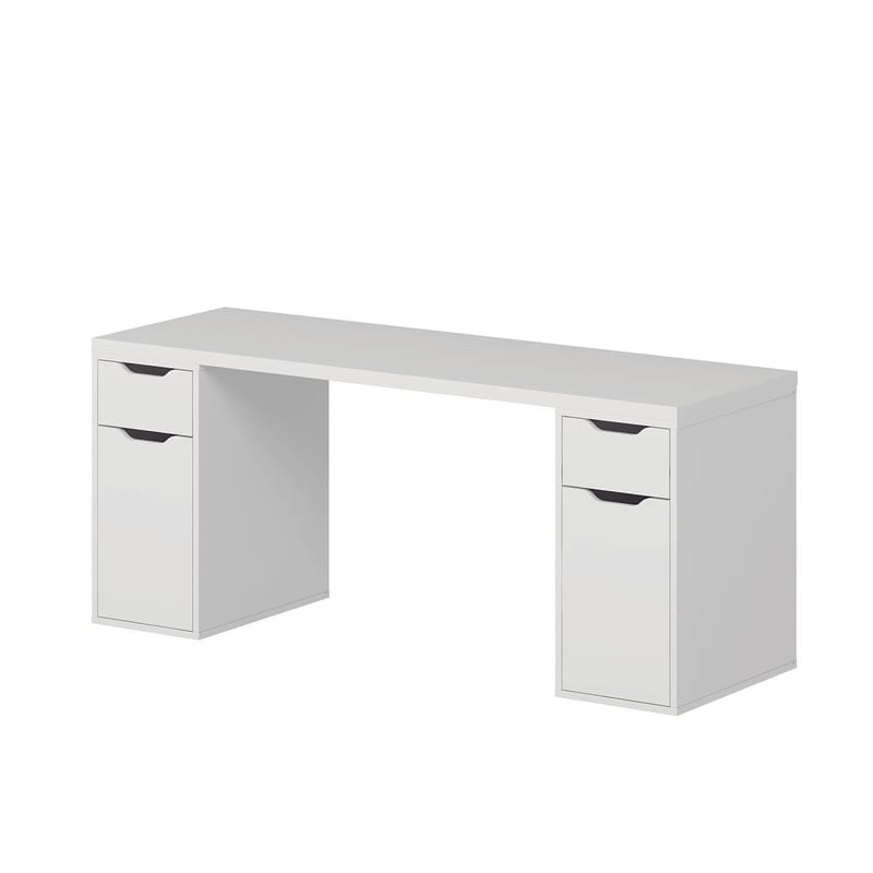 Skrivebord Kalune Design Alen 180 cm (180 x 75 x 60 cm) Hvid 2 skuffer, 2 skabe - Hvid - Møbler - Borde - Kontorbord - Skrivebord