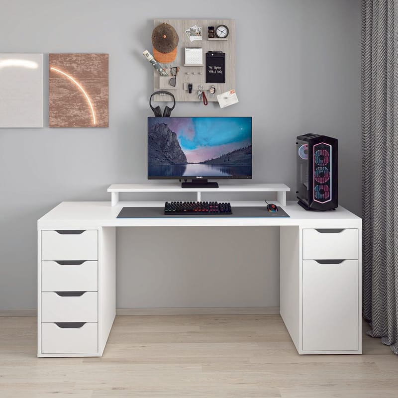 Skrivebord Kalune Design Alen 180 cm (180 x 75 x 60 cm) Hvid 5 skabe - Hvid - Møbler - Borde - Kontorbord - Skrivebord