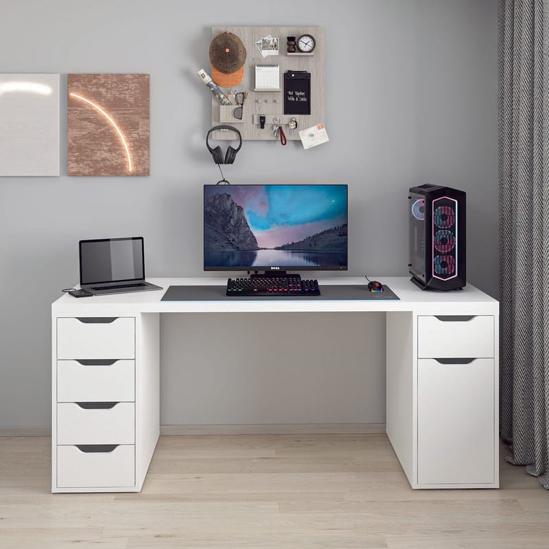 Skrivebord Kalune Design Alen 180 cm (180 x 75 x 60 cm) Hvid 5 skabe - Hvid - Møbler - Borde - Kontorbord - Skrivebord