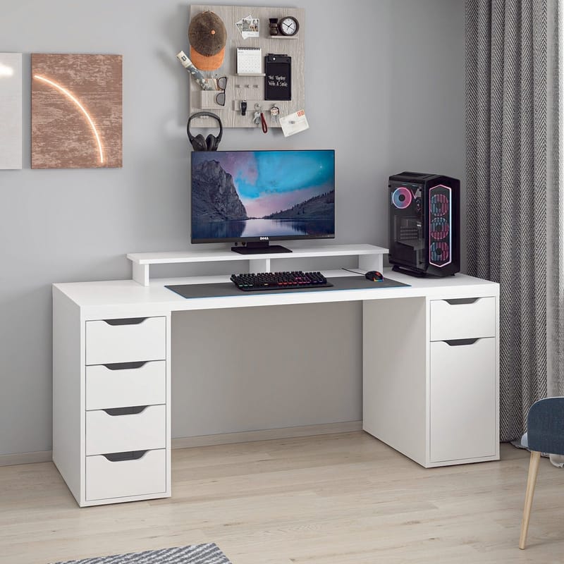 Skrivebord Kalune Design Alen 180 cm (180 x 75 x 60 cm) Hvid 5 skabe - Hvid - Møbler - Borde - Kontorbord - Skrivebord