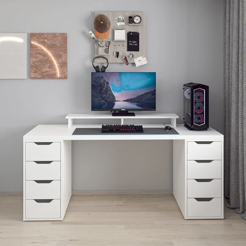 Skrivebord Kalune Design Alen 180 cm (180 x 75 x 60 cm) Hvid 8 skuffer - Hvid - Møbler - Borde - Kontorbord - Skrivebord
