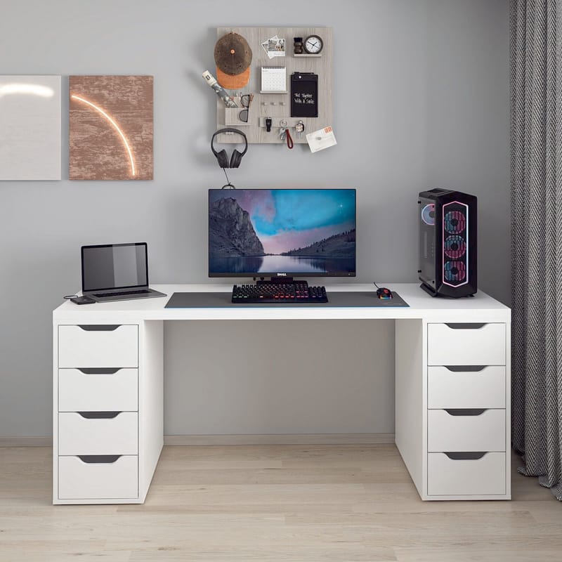 Skrivebord Kalune Design Alen 180 cm (180 x 75 x 60 cm) Hvid 8 skuffer - Hvid - Møbler - Borde - Kontorbord - Skrivebord