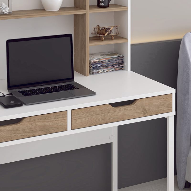 Skrivebord Kalune Design Mila (120 x 132 x 60 cm) Hvid valnød - Hvid og valnød - Møbler - Borde - Kontorbord - Skrivebord