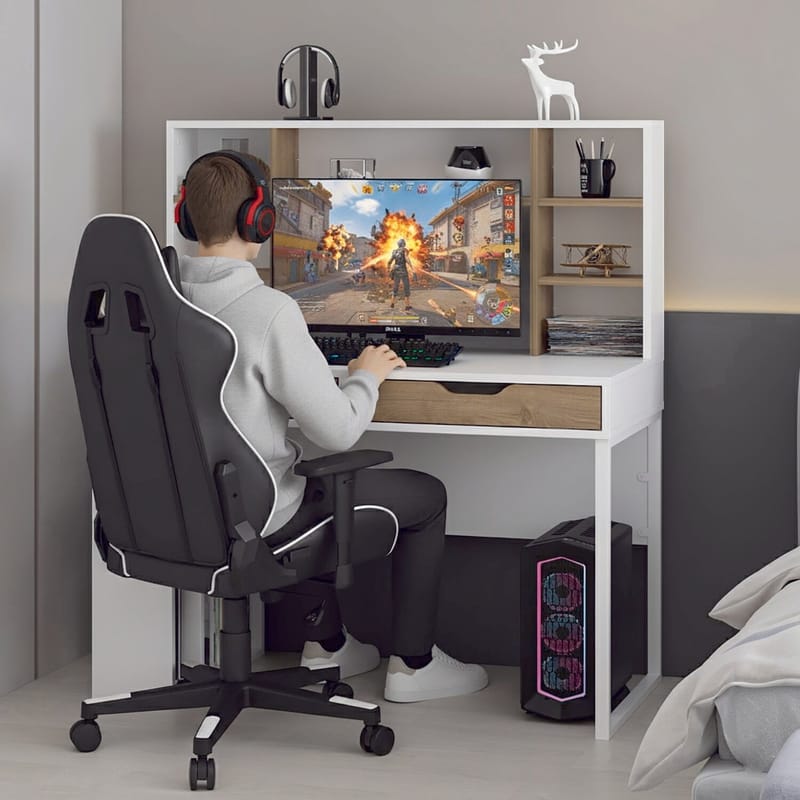 Skrivebord Kalune Design Mila (120 x 132 x 60 cm) Hvid valnød - Hvid og valnød - Møbler - Borde - Kontorbord - Skrivebord