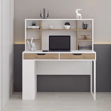Skrivebord Kalune Design Mila (120 x 132 x 60 cm) Hvid valnød - Hvid og valnød - Møbler - Borde - Kontorbord - Skrivebord