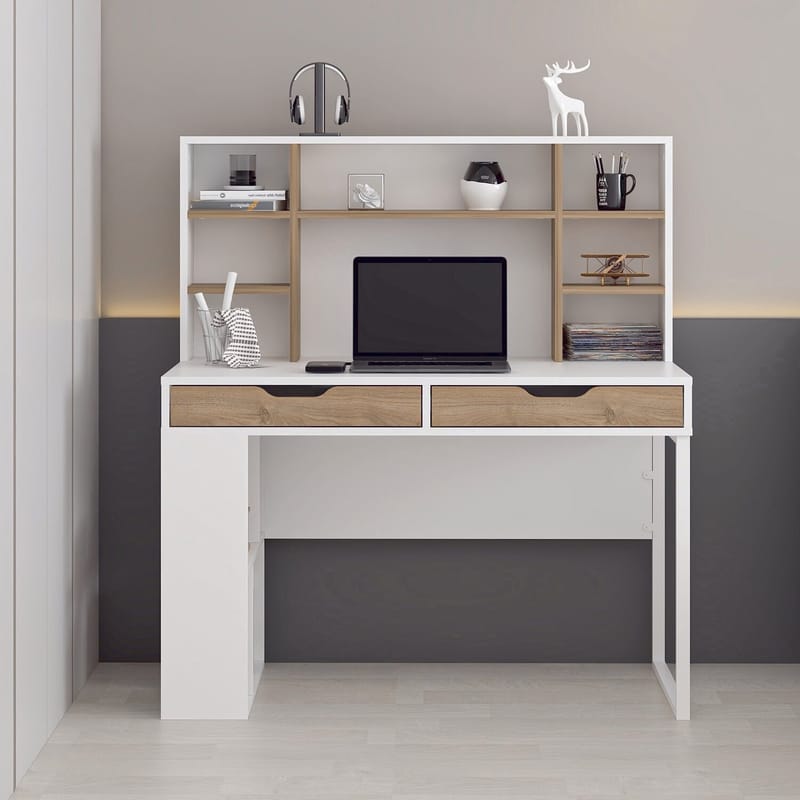 Skrivebord Kalune Design Mila (120 x 132 x 60 cm) Hvid valnød - Hvid og valnød - Møbler - Borde - Kontorbord - Skrivebord