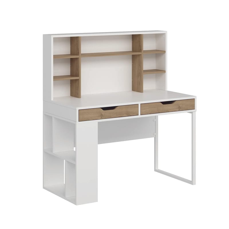 Skrivebord Kalune Design Mila (120 x 132 x 60 cm) Hvid valnød - Hvid og valnød - Møbler - Borde - Kontorbord - Skrivebord