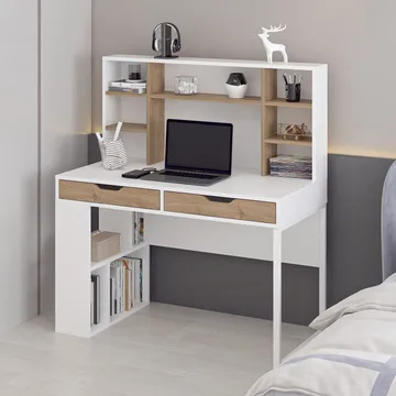 Skrivebord Kalune Design Mila (120 x 132 x 60 cm) Hvid valnød - Hvid og valnød - Møbler - Borde - Kontorbord - Skrivebord