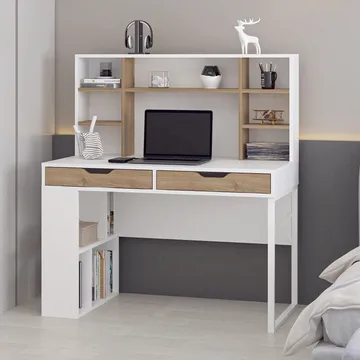 Skrivebord Kalune Design Mila (120 x 132 x 60 cm) Hvid valnød - Hvid og valnød - Møbler - Borde - Kontorbord - Skrivebord