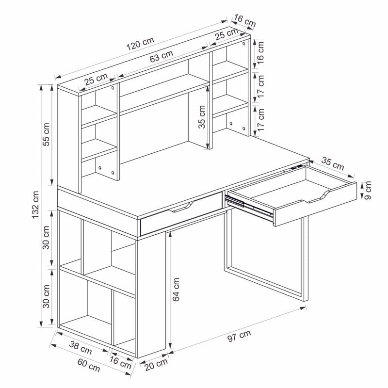 Skrivebord Kalune Design Mila (120 x 132 x 60 cm) Hvid valnød - Hvid og valnød - Møbler - Borde - Kontorbord - Skrivebord
