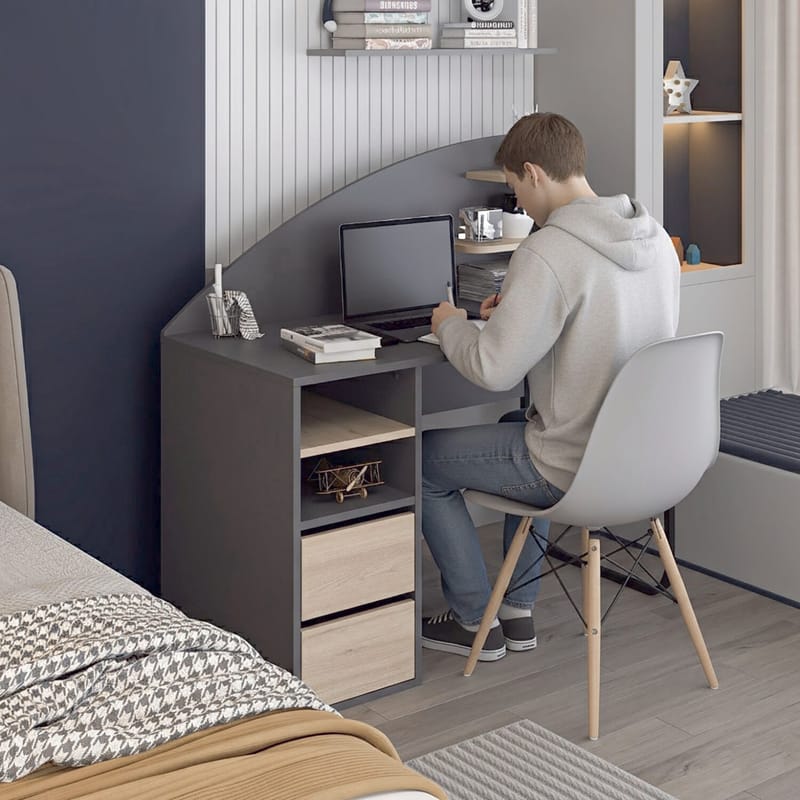 Skrivebord Kalune Design Mirel (120 x 120 x 60 cm) Antracit valnød - Antracit/Valnød - Møbler - Borde - Kontorbord - Skrivebord