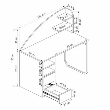 Skrivebord Kalune Design Mirel (120 x 120 x 60 cm) Antracit valnød - Antracit/Valnød - Møbler - Borde - Kontorbord - Skrivebord