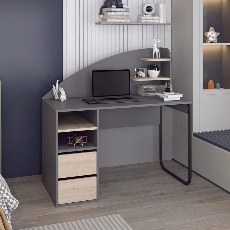 Skrivebord Kalune Design Mirel (120 x 120 x 60 cm) Antracit valnød - Antracit/Valnød - Møbler - Borde - Kontorbord - Skrivebord