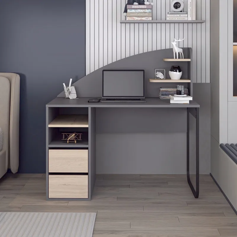 Skrivebord Kalune Design Mirel (120 x 120 x 60 cm) Antracit valnød - Antracit/Valnød - Møbler - Borde - Kontorbord - Skrivebord
