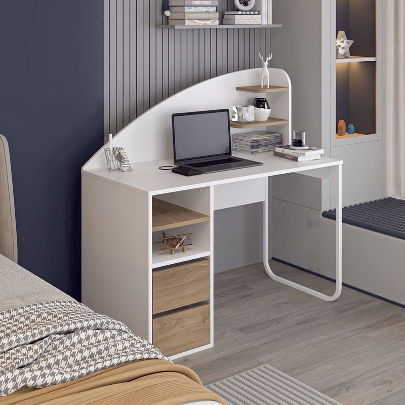 Skrivebord Kalune Design Mirel (120 x 120 x 60 cm) Hvid valnød - Hvid og valnød - Møbler - Borde - Kontorbord - Skrivebord