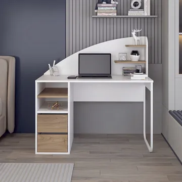 Skrivebord Kalune Design Mirel (120 x 120 x 60 cm) Hvid valnød - Hvid og valnød - Møbler - Borde - Kontorbord - Skrivebord