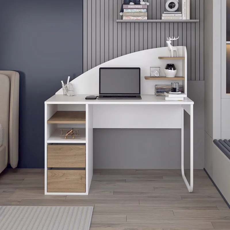Skrivebord Kalune Design Mirel (120 x 120 x 60 cm) Hvid valnød - Hvid og valnød - Møbler - Borde - Kontorbord - Skrivebord
