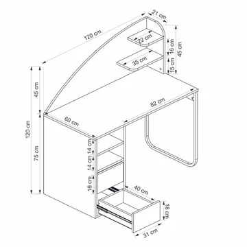 Skrivebord Kalune Design Mirel (120 x 120 x 60 cm) Hvid valnød - Hvid og valnød - Møbler - Borde - Kontorbord - Skrivebord