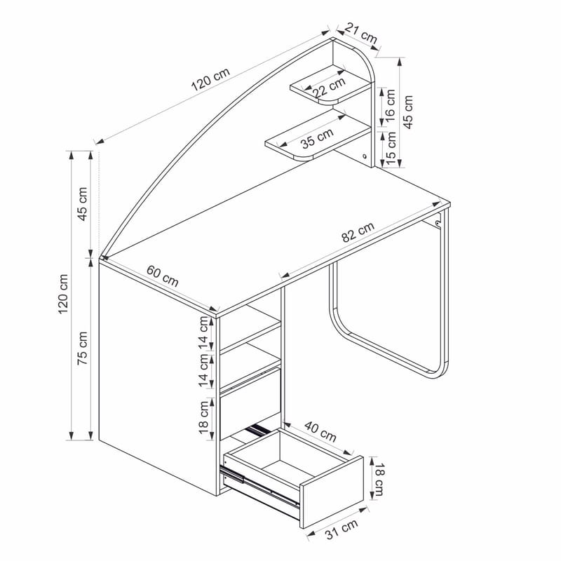 Skrivebord Kalune Design Mirel (120 x 120 x 60 cm) Hvid valnød - Hvid og valnød - Møbler - Borde - Kontorbord - Skrivebord