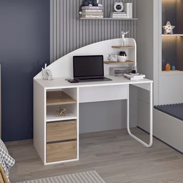 Skrivebord Kalune Design Mirel (120 x 120 x 60 cm) Hvid valnød - Hvid og valnød - Møbler - Borde - Kontorbord - Skrivebord