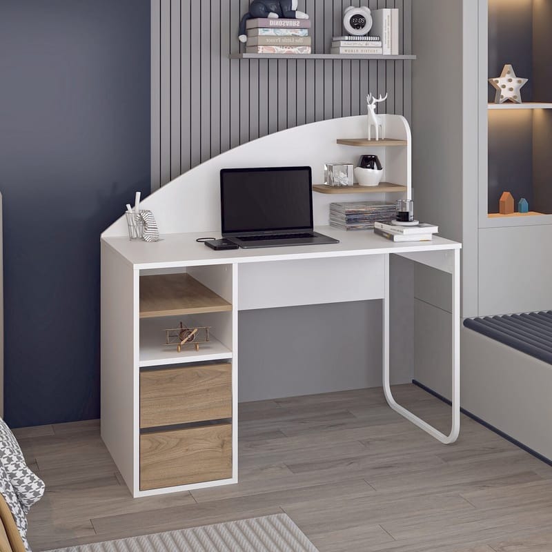 Skrivebord Kalune Design Mirel (120 x 120 x 60 cm) Hvid valnød - Hvid og valnød - Møbler - Borde - Kontorbord - Skrivebord