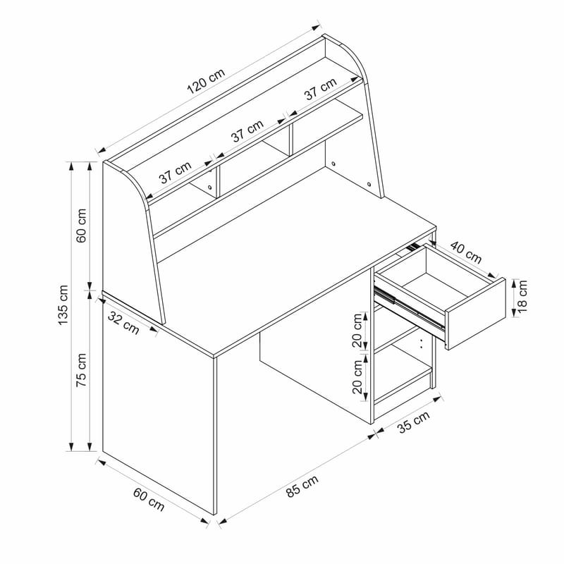 Skrivebord Kalune Design Orina (120 x 135 x 60 cm) Hvid valnød - Hvid og valnød - Møbler - Borde - Kontorbord - Skrivebord