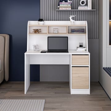 Skrivebord Kalune Design Orina (120 x 135 x 60 cm) Hvid valnød - Hvid og valnød - Møbler - Borde - Kontorbord - Skrivebord