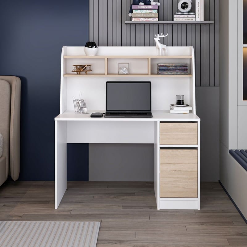 Skrivebord Kalune Design Orina (120 x 135 x 60 cm) Hvid valnød - Hvid og valnød - Møbler - Borde - Kontorbord - Skrivebord