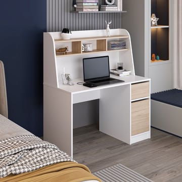 Skrivebord Kalune Design Orina (120 x 135 x 60 cm) Hvid valnød - Hvid og valnød - Møbler - Borde - Kontorbord - Skrivebord