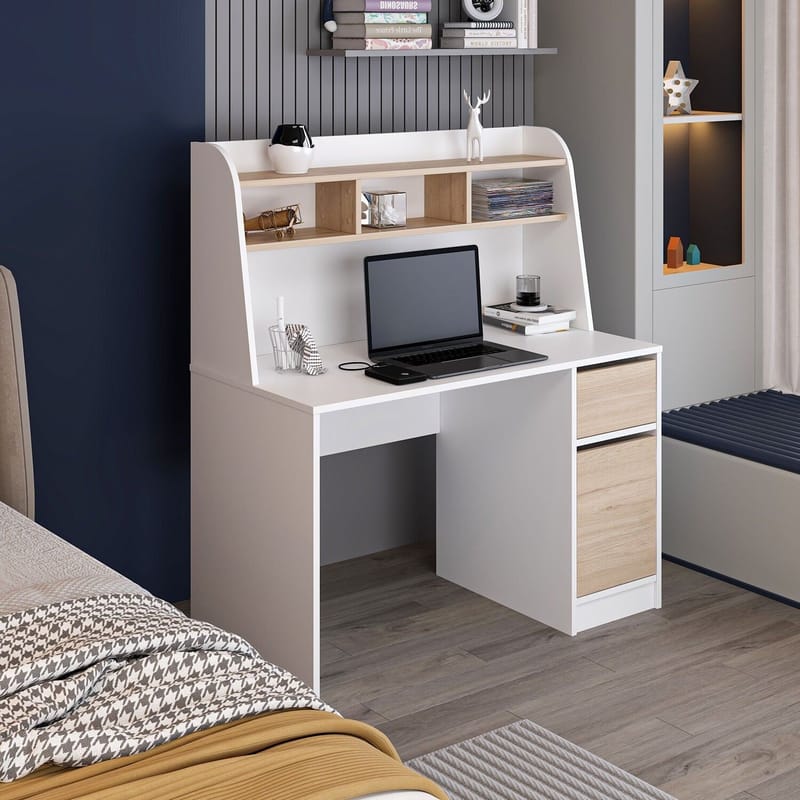 Skrivebord Kalune Design Orina (120 x 135 x 60 cm) Hvid valnød - Hvid og valnød - Møbler - Borde - Kontorbord - Skrivebord