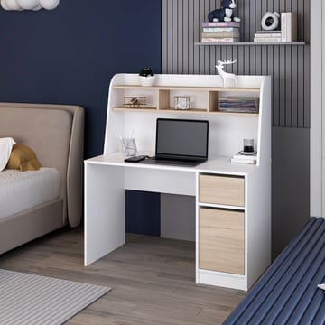 Skrivebord Kalune Design Orina (120 x 135 x 60 cm) Hvid valnød - Hvid og valnød - Møbler - Borde - Kontorbord - Skrivebord