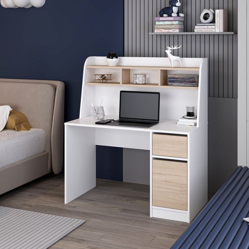 Skrivebord Kalune Design Orina (120 x 135 x 60 cm) Hvid valnød - Hvid og valnød - Møbler - Borde - Kontorbord - Skrivebord