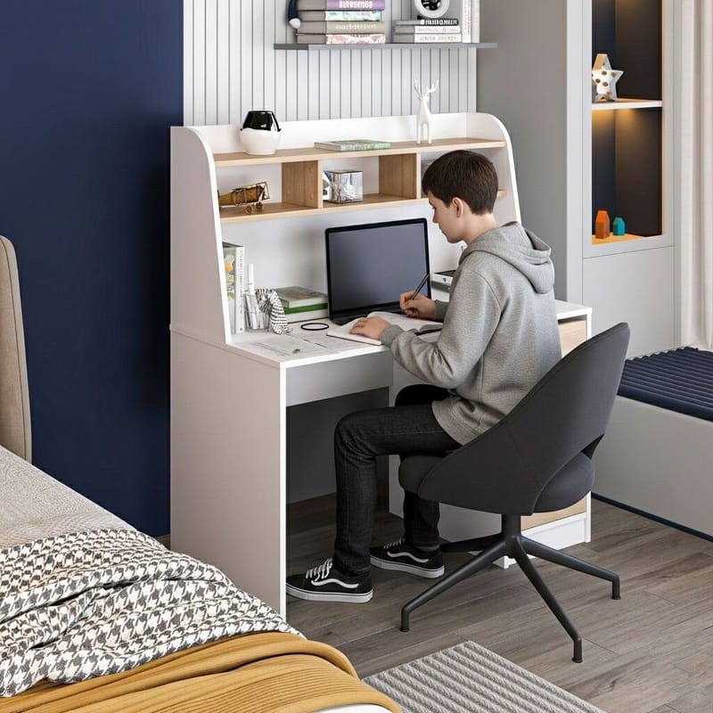 Skrivebord Kalune Design Orina (120 x 135 x 60 cm) Hvid valnød - Hvid og valnød - Møbler - Borde - Kontorbord - Skrivebord