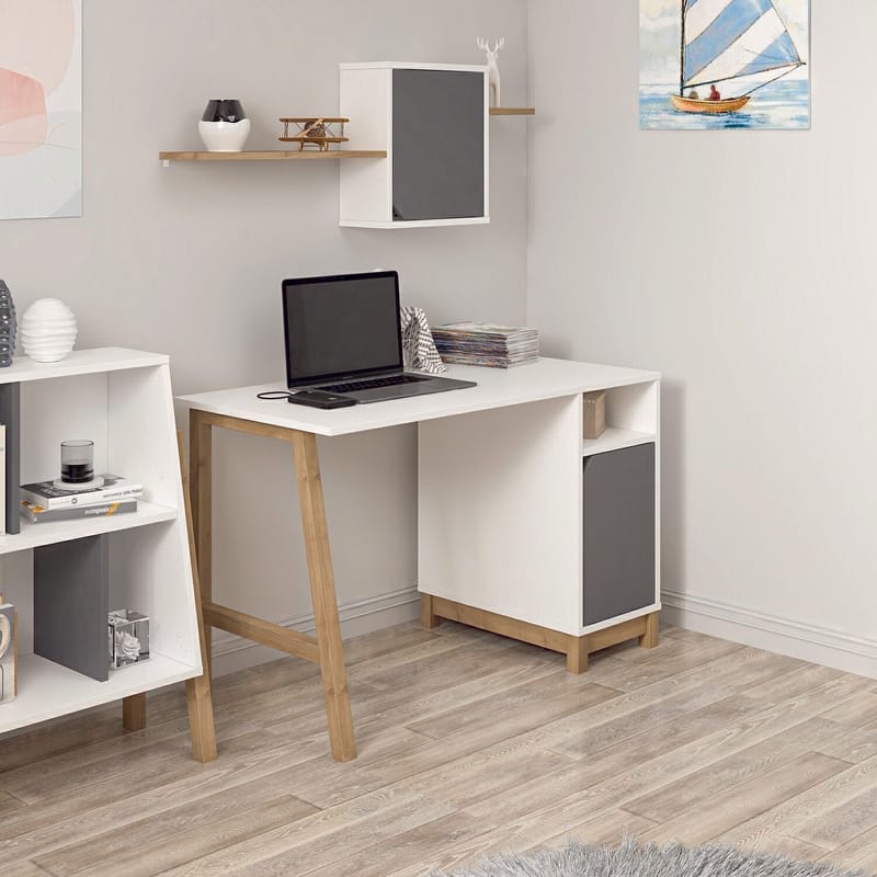 Skrivebord Kalune Design Venaro (120 x 75 x 60 cm) Hvid Valnød - Hvid og valnød - Møbler - Borde - Kontorbord - Skrivebord