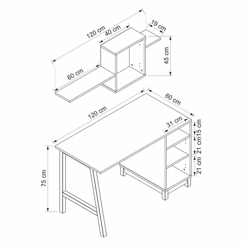 Skrivebord Kalune Design Venaro (120 x 75 x 60 cm) Hvid Valnød - Hvid og valnød - Møbler - Borde - Kontorbord - Skrivebord