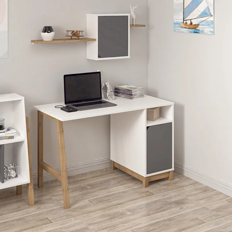 Skrivebord Kalune Design Venaro (120 x 75 x 60 cm) Hvid Valnød - Hvid og valnød - Møbler - Borde - Kontorbord - Skrivebord