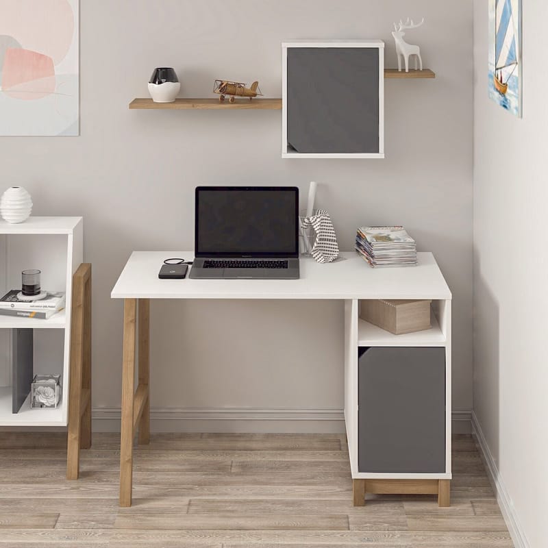 Skrivebord Kalune Design Venaro (120 x 75 x 60 cm) Hvid Valnød - Hvid og valnød - Møbler - Borde - Kontorbord - Skrivebord