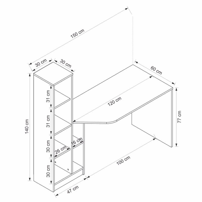 Skrivebord Kalune Design Viora (150 x 140 x 60 cm) Antracit valnød - Antracit og valnød - Møbler - Borde - Kontorbord - Skrivebord